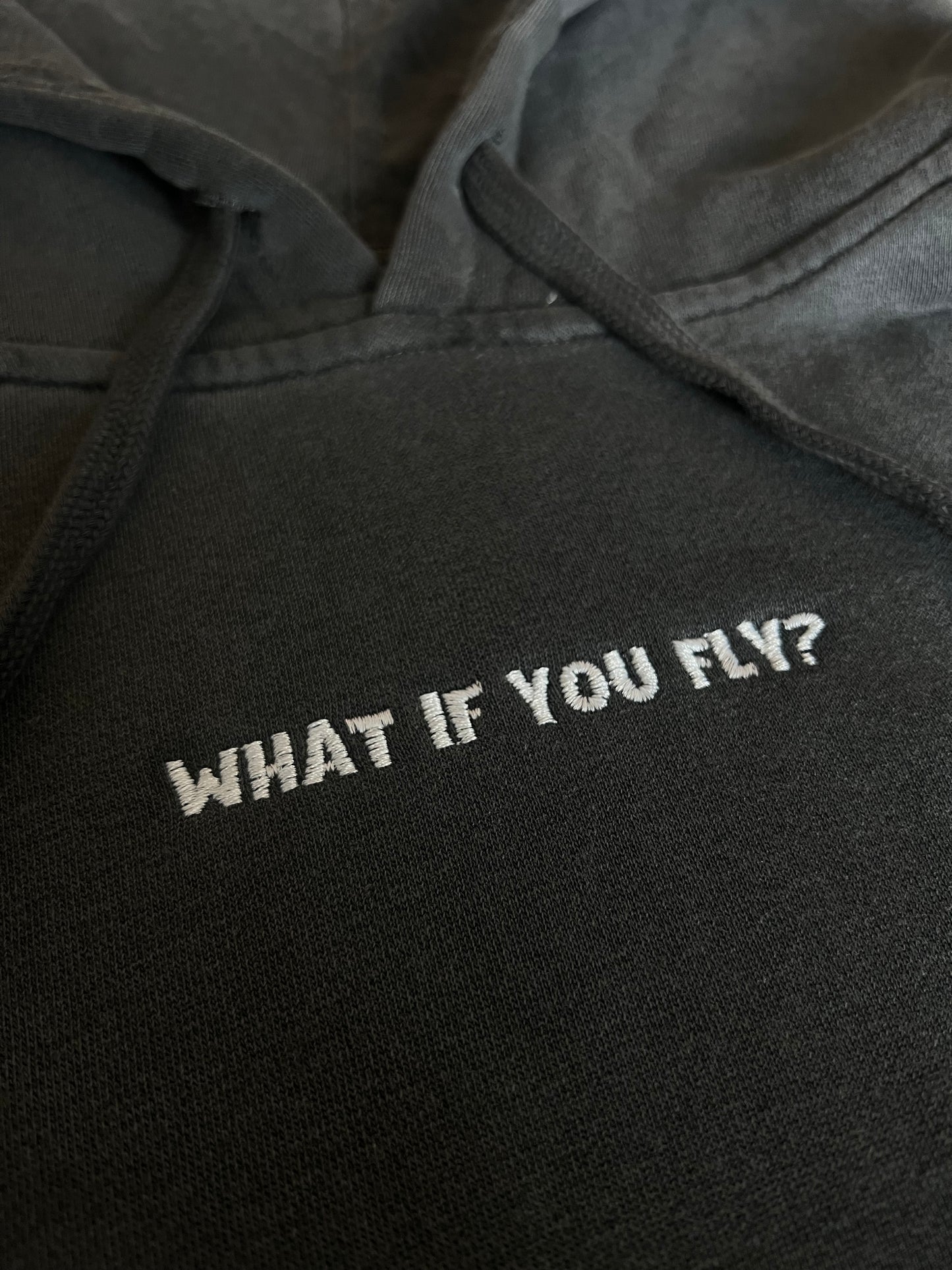 'What if you fly?' Pigment-dyed hoodie - vintage blue